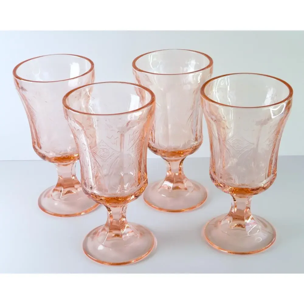 Vintage Indiana Glass Pink Recollection Madrid Goblets Set of 4 Water Glasses